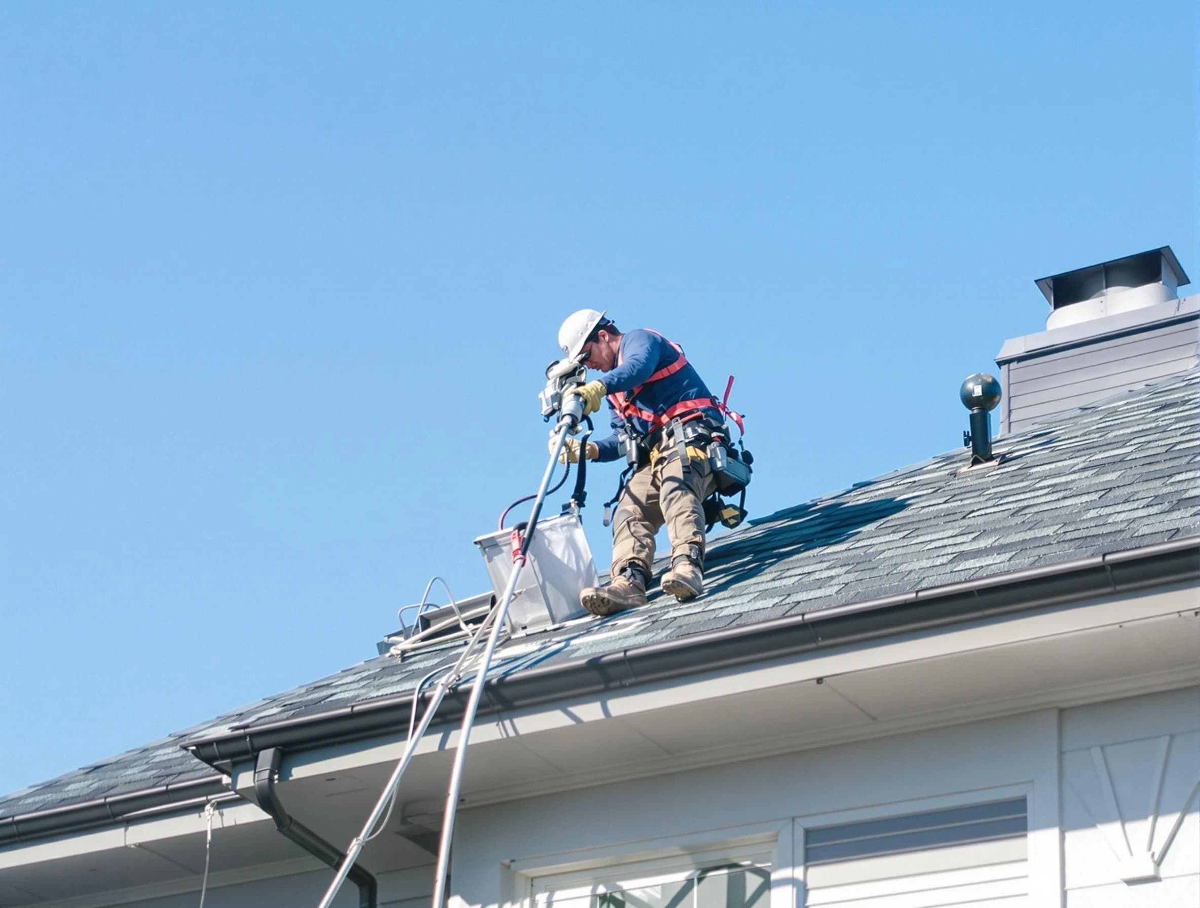 Meadowbrook Dryer Vent Cleaning certified technician cleaning a roof-mounted dryer vent system in Meadowbrook