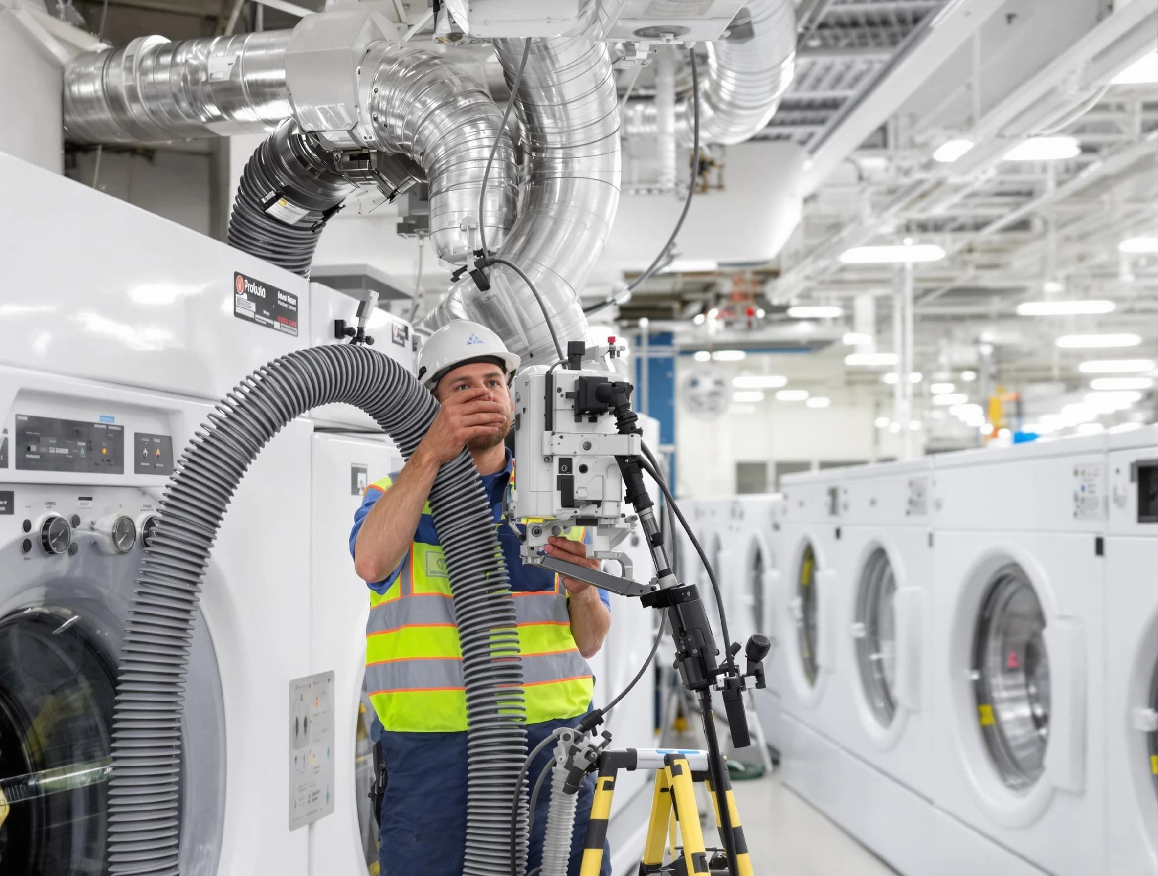 Meadowbrook Dryer Vent Cleaning team performing commercial-grade dryer vent cleaning at a business facility in Meadowbrook