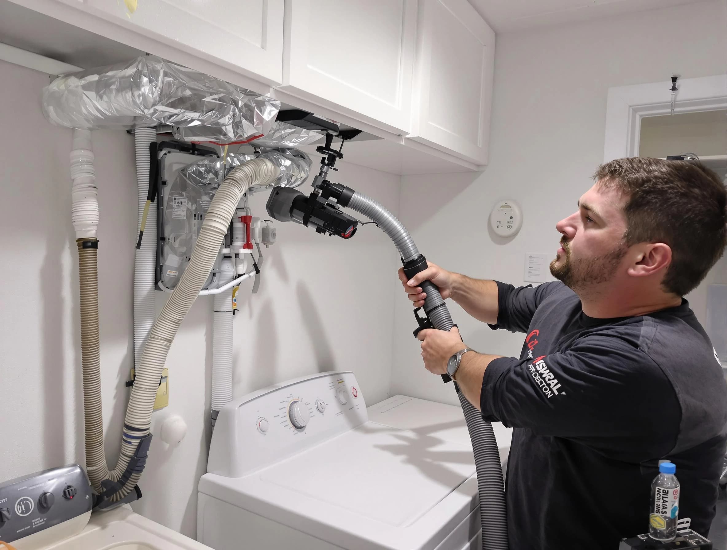 Meadowbrook Dryer Vent Cleaning certified technician performing safety-focused gas dryer vent cleaning in Meadowbrook