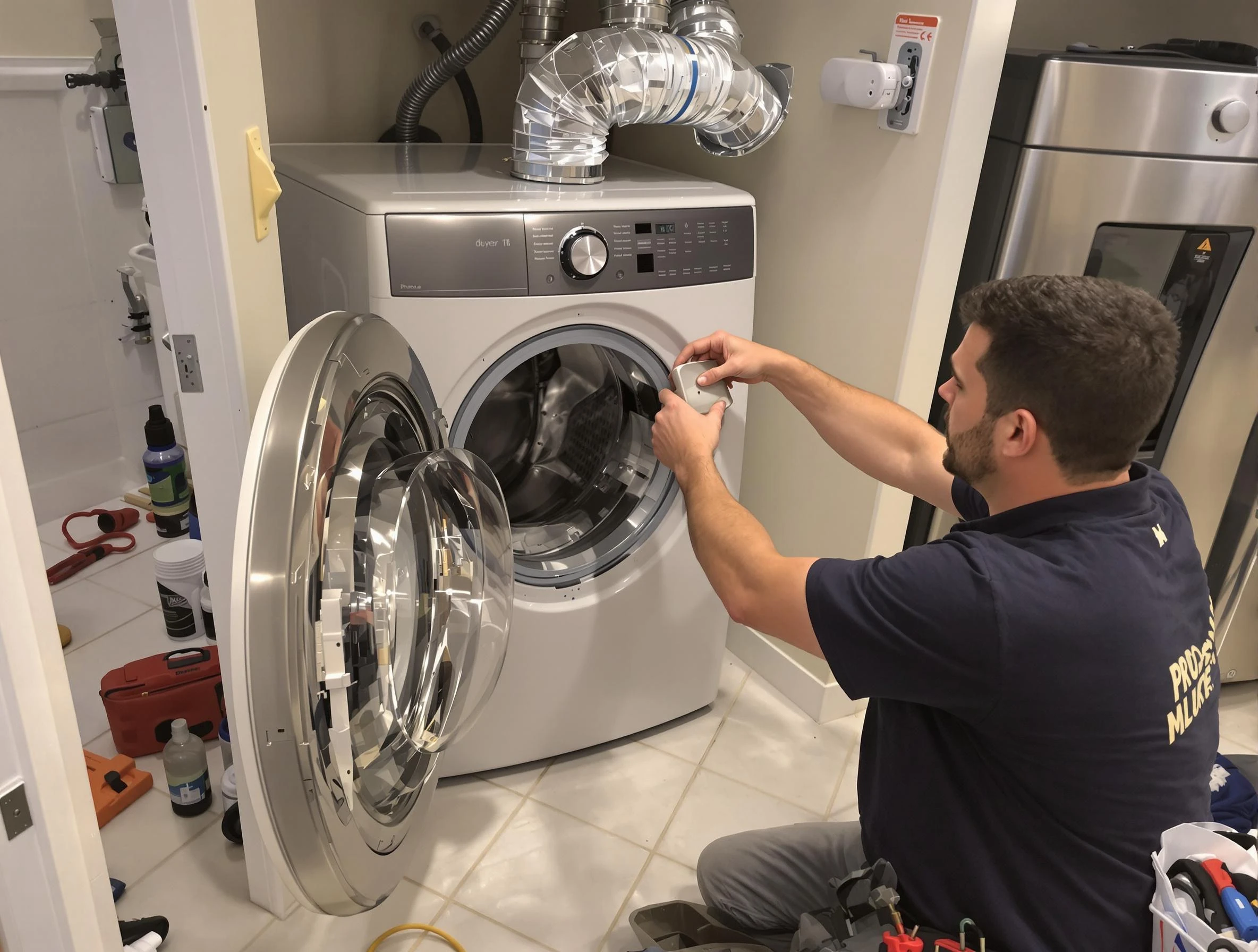 Meadowbrook Dryer Vent Cleaning technician performing precise dryer vent hose installation in Meadowbrook